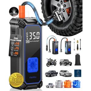 OlarHike Cordless Tire Inflator Portable Air Compressor, 150PSI Dual Power - 5400 mAh & 12V DC, Air Pump for Car Tires, Bike, Motorcycle with LED Light & Digital Pressure Gauge, Gift for Mom, 2-blue, 5400 (Medium Capacity)