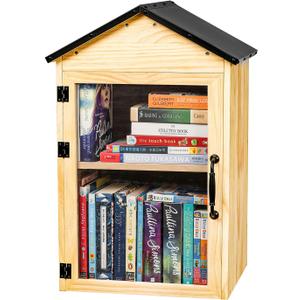 Little Library Box Outdoor, 2-Tier Little Library for Neighborhoods Community School, Weatherproof Solid Wood with Adjustable Shelf & Rust-Proof Hinges, Sharing books, Literature and Newspapers,  16"L x 13"W x 26"H