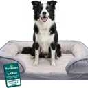 Furhaven Cooling Gel Dog Bed for Large/Medium Dogs w/ Removable Bolsters & Washable Cover, For Dogs Up to 55 lbs - Plush & Velvet Waves Perfect Comfort Sofa - Granite Gray, Large
