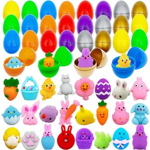 24 Pack Easter Mochi Squishy Toys Filled Easter Eggs, Plastic Easter Eggs Filled with Easter Squishy Toys for Eggs Hunt, Gifts for Kids Boys Girls Party Favors, Easter Basket Stuffers