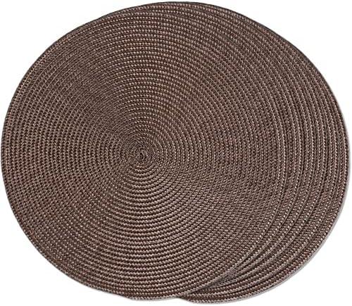 FunWheat Round Braided Placemats Set of 4 Table Mats for Dining Tables Woven Washable Non-Slip Place mats 15 inch (Brown, 4pcs)