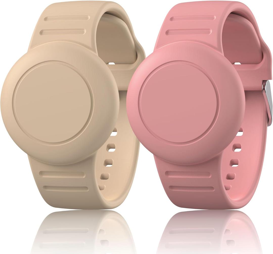 2 x 2 Pack AirTag Bracelet for Kids, Soft Silicone AirTag Wristband for Apple Air Tag, Adjustable Anti Lost Wristband for Toddler Baby, Boys, and Girls, Elders (Milk Tea/Smoke Violet)