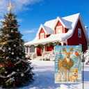 2 x IVN Christmas Animal Friends Garden Flag Yard Flag for Outside 12 x 18 Inch Double Sided Burlap Snow Reindeer Dog Bunny Banner for Patio Lawn Home Outdoor Decoration