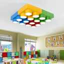 LAKIQ Modern Children Room Flush Mount Ceiling Light Fixture Acrylic Creative Colorful Block Toy Shape Kids Room Close to Ceiling Lighting for Kids Bedroom Kindergarten Playground (Square,Green)