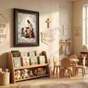 Dark Brown Framed Jesus Teaching Kids Canvas Wall Art Christian Children Room Wall Decor Picture Children Of God Watercolor Poster Print for Kids room living room bedroom home decoration