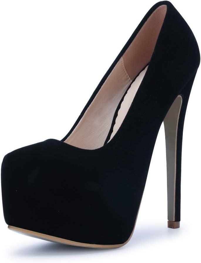 OCHENTA Women's Hidden Platform Stiletto High Heels Slip On Pumps (6, Velvet Black)