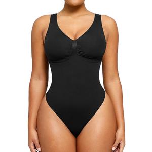 SHAPELLX Seamless Thong Bodysuit for Women Tummy Slimming Body Shaper Going Out Top, Large