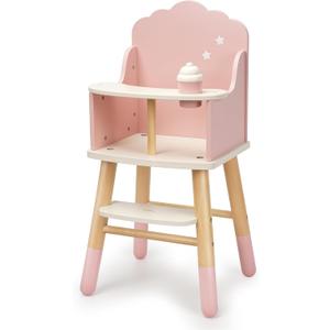 Pithfor Wooden Baby Doll High Chair, Doll Furniture, Fits Up to 18 inch Baby Dolls, 18 inch Doll Accessories - Pink