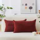 Home Brilliant Lumbar Throw Pillow Covers 12x20 inch 2 Pack Solid Striped Corduroy Dark Red Rectangle Pillow Cover for Sofa Couch Wedding Decorations, 12 x 20 inch, Burgundy