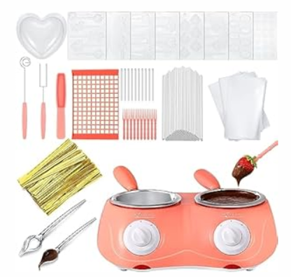 Umigy Electric Melting Chocolate Pot Gift Set Mini Fondue Fountain Pot Kit Double Furnace Melting with DIY Mold and Accessories for Candy Chocolate Milk Cheese Candy (Yellow)