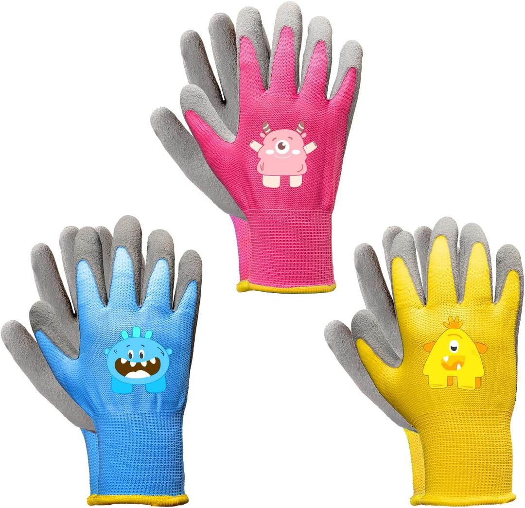 PROMEDIX P Kids Gardening Gloves Rubber Coated Work Gloves for Children Age 3-5,Soft & Breathable for Outdoor Play & DIY