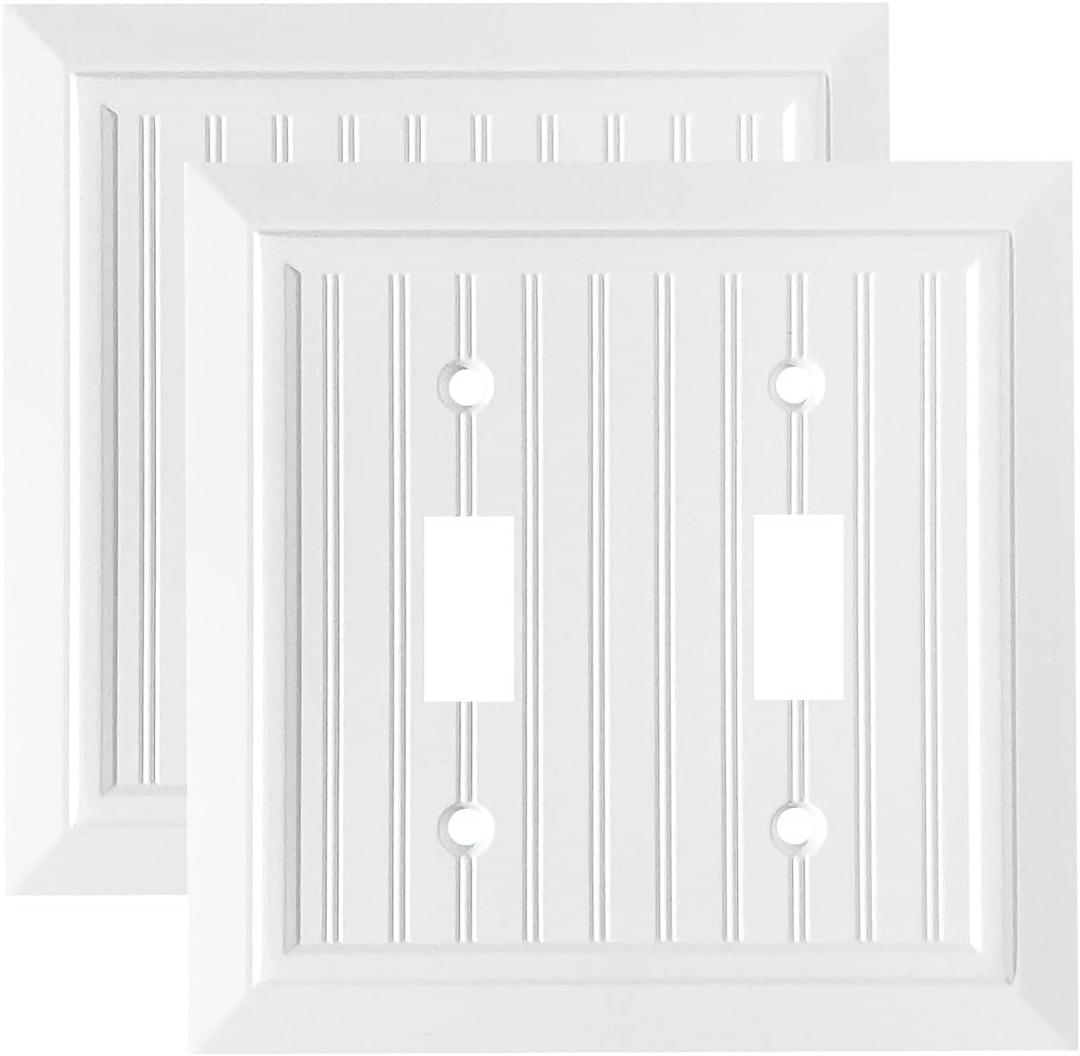 Pure White Classic Beadboard Wall Plates,Light Switch Covers,Electrical Outlet Covers, Switch Plates of Various Combination, Nature Bamboo Fiber Wall plate (2 Gang Toggle 2 Pack)