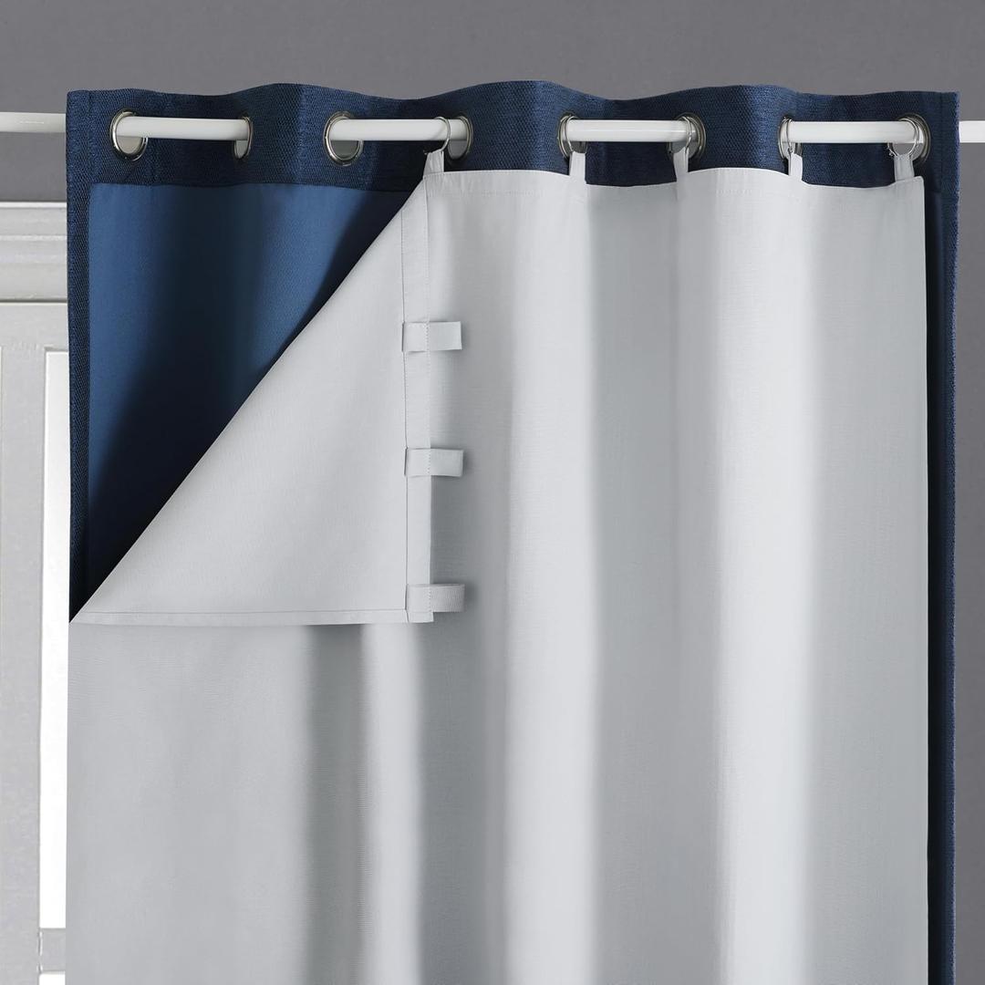 OWENIE 100% Blackout Curtain Liner with 17 Pieces Rings 2 Panles Set for Small Bedroom Window, Greyish White Thermal Curtains Liner for 63 Inch Length Behind Curtain, Each 50" W 58 "L, 2 Pcs