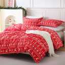 JSD Vintage Christmas Duvet Cover Set King Size, 3 Piece Red Snowflakes Reindeer Snowflakes Printed Microfiber Duvet Comforter Cover with Pillow Sham
