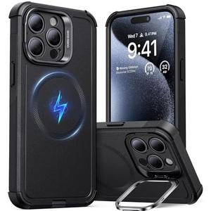 ESR for iPhone 15 Pro Case with Stand, 23 ft Military-Grade Drop Protection, Heavy Duty Magnetic Phone Case, Compatible with MagSafe Accessories, Cyber Series, Black