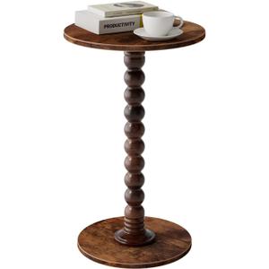 Yaoyiizy Drink Table, Drink Tables for Small Spaces, Modern Accent Nightstand with Solid Wood Leg for Living Room, Bedroom, Bathroom, Brown