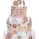 Braxio Indoor Christmas Decorations Resin Gingerbread House with LED Light - Traditional Cottage & Church Christmas Village Collectible Figurines, 5.0 x 5.0 x 8.25 Inch, Pink