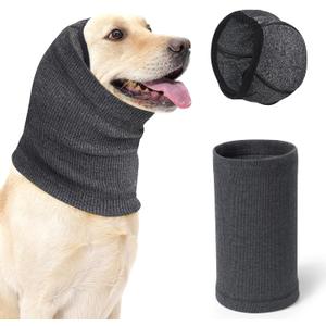 SlowTon Quiet Ears Dog Hoodie - 2 Pcs Ear Wrap Dog Ear Muffs Noise Protection, Anxiety Relief Dogs Hat Calming Hood Head Cover, Pet Headband Dogs Ear Protector for Grooming, Force Drying (Grey,L)