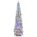6 FT Pre-Lit Slim Christmas Tree Flocked Xmas Decoration 11 Modes 250 LED Lights