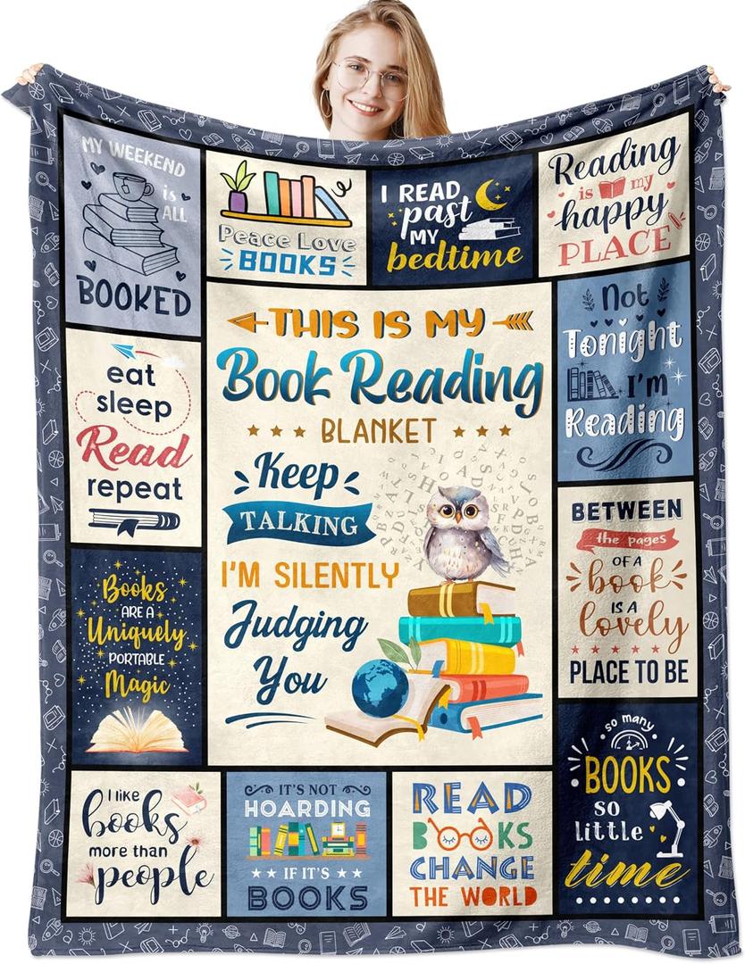 Book/Reading Blanket for Book Lovers 60" X 50" - Books Lovers Gifts for Women - Bookish/Nerd/Bookworm/Librarian/Reading Gift for Readers Women - Books Club/Themed Birthday Gift Ideas