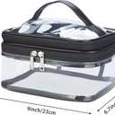 Double Layer Clear Cosmetic Bag Makeup Bag, Waterproof Travel Toiletry Bag, Transparent PVC Hair & Nail Accessories Pouch Beach Bag Organizer (Black)