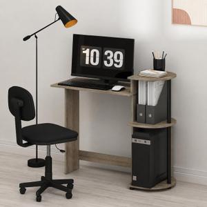 Furinno Compact 29-Inch Grey Computer Desk, Gaming Desk with Shelves, Office Desk with Book Shelf, for Home Office, Study Room, Dorm, Bedroom, Grey Oak, 28.5-in with 3 Rounded Shelves
