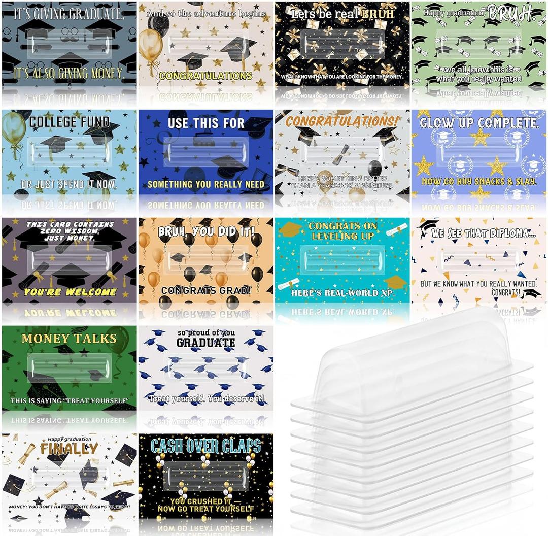 Gueevin 16 Sets Funny Graduation Money Holder Cards 2026 Bulk Bruh Graduation Money Cards for Cash Gift Class of 2026 Gift for Senior College High School Congrats Grad Party Favor Celebration (Various)