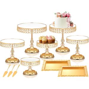 12 Pieces Gold Cake Stand Set, Vintage Cake Display Stand with Crystal Edge and Cupcake Display Tray, Dessert Table Display Set for Wedding Party Baby Shower Anniversary Celebration