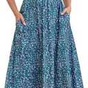 Annebouti Women 2025 Summer Fall Ruched Maxi Dress Adjustable Spaghetti Strap Floral Beach Long Sundress with Pockets S Purple Green
