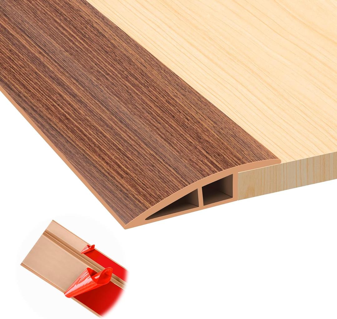 Floor Transition Strip, Self Adhesive Door Threshold for Doorway, Carpet Edging Trim Strip Vinyl Overlap Edge Reducer for Carpet, Tile, Threshold Ramp (1/5" to 2/5", Light Brown Wood Grain, 3.3FT)