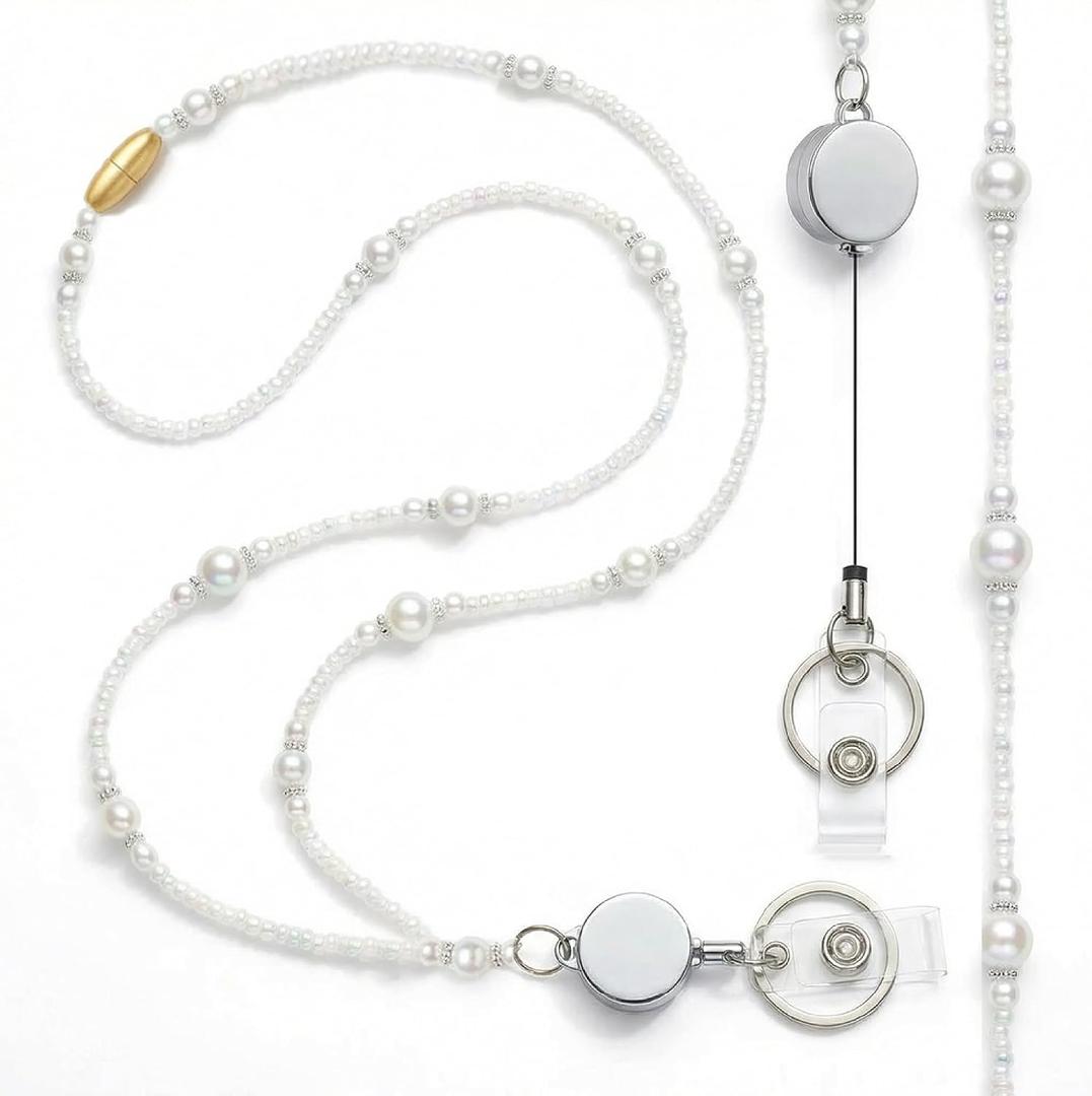 Beaded Breakaway Lanyard for ID Badges - Retractable Teacher Lanyard, Cute Women Keychain for Keys & Card Holder