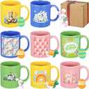 Maxdot 8 Pieces Easter Mugs 12 oz Mug Set Coffee Mugs with Handle Ceramic Matching Mugs for Home School Office Table Centerpieces Housewarming Holiday Party Gift (Bright)