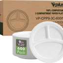 Vplus 100% Compostable Paper Plates, 600 Pack 9 Inch 3 Compartment Plates Disposable, Heavy Duty Biodegradable, Made of Sugar Cane Fibers, for Daily meals, Dinner, Parties, BBQ