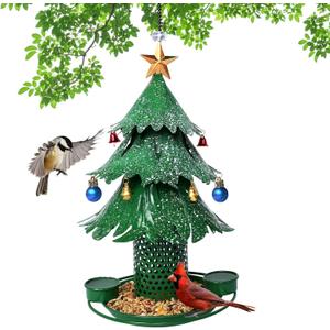 Christmas Tree Bird Feeders for Outdoor, Metal Hanging Outdoors, Wild Bird Feeders Cardinal as a Great Gift for Bird Lovers.Christmas Decorations (Green)