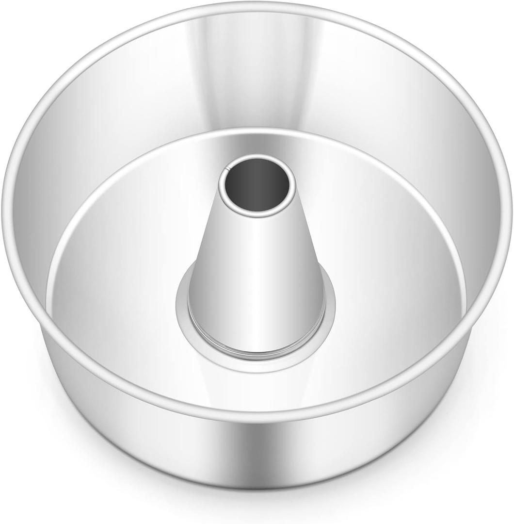 TeamFar 10inch Angel Food Cake Pan, Stainless Steel Cake Pan with Tube, Healthy & Non-toxic, Sturdy & One-Piece, Mirror Finish & Dishwasher Safe (Silver)