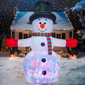 JOIEDOMI 8 FT Tall Christmas Inflatable Snowman Outdoor Decorations, Christmas Blow Up Snowman Yard Decorations with Colorful Projector LED Lights for Xmas Party Yard Outdoor Indoor Garden Lawn Dcor
