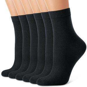CHARMKING 6 Pairs Crew Socks for Women Soft Cotton Bootie Socks Moisture-wicking Casual Socks Non Slip Above Ankle (5-12, 01 Black/Black/Black/Black/Black/Black/Black/Black)