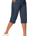 Women's Long Shorts 15" Below The Knee Capri Hiking Shorts Quick Dry Lightweight Outdoor Casual Crop Pants Cargo Navy Blue, 3XL
