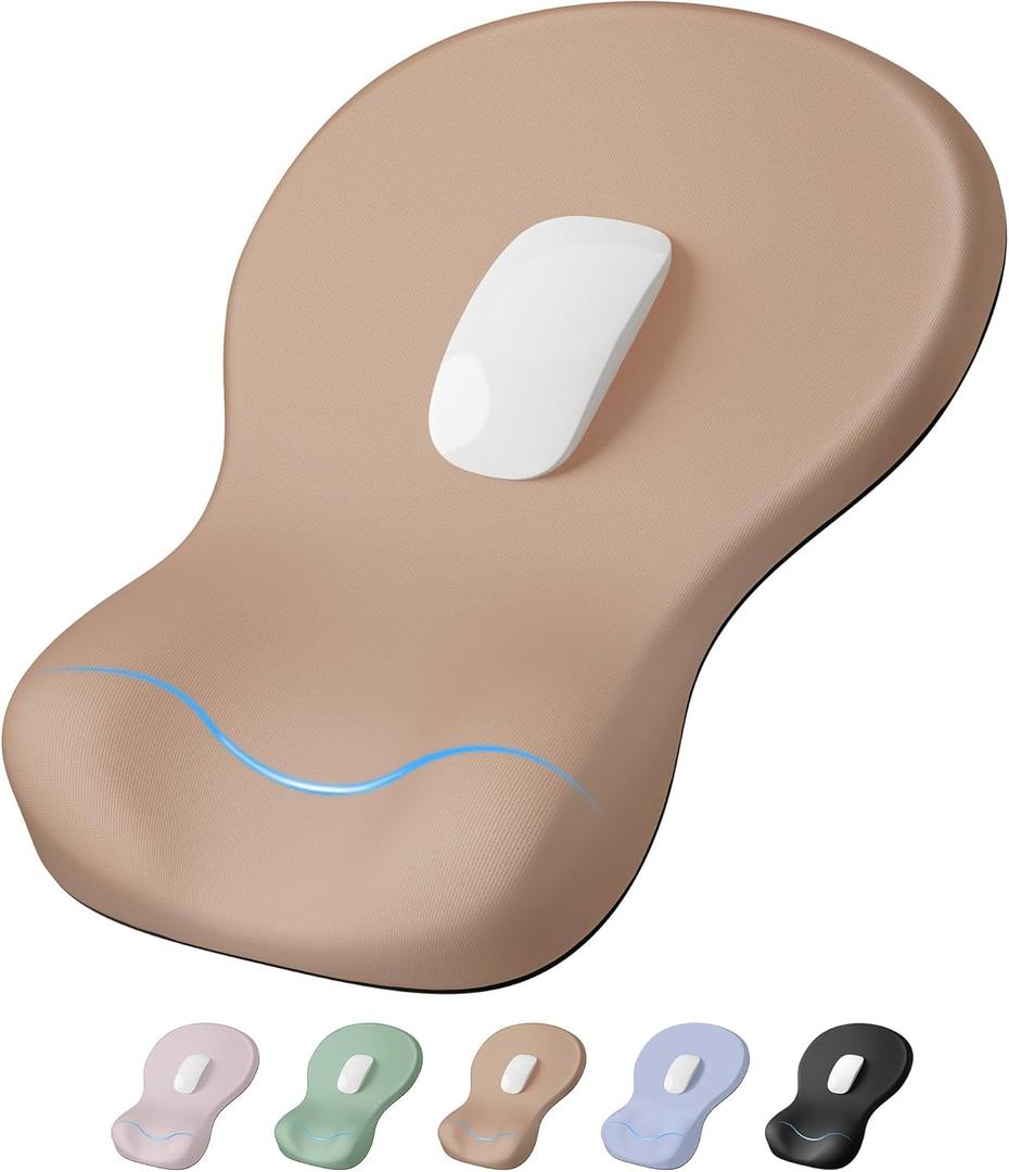 Ergonomic Mouse Pad with Wrist Rest, Mousepad with Wrist Support, Non-Slip Hard Base Mouse Pads, Portable for Office/Home/Travel Work(Coffee) (11.8L x 8W inches)