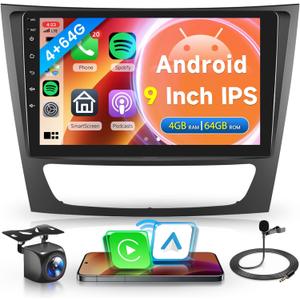 4G+64G Android Stereo Radio Carplay for Mercedes Benz E Class W211 E200 CLS E320 E500 E350 W219 2002-2010, Rimoody 9 Inch Touchscreen GPS Bluetooth FM EQ WiFi Android Auto Backup Camera