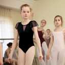 Girls Dance Leotard For Ballet Mesh Tank Dancewear,Mesh Splicing,Water Drop Hollow Back,Full Front Lining (6-8 Years, Black-03)