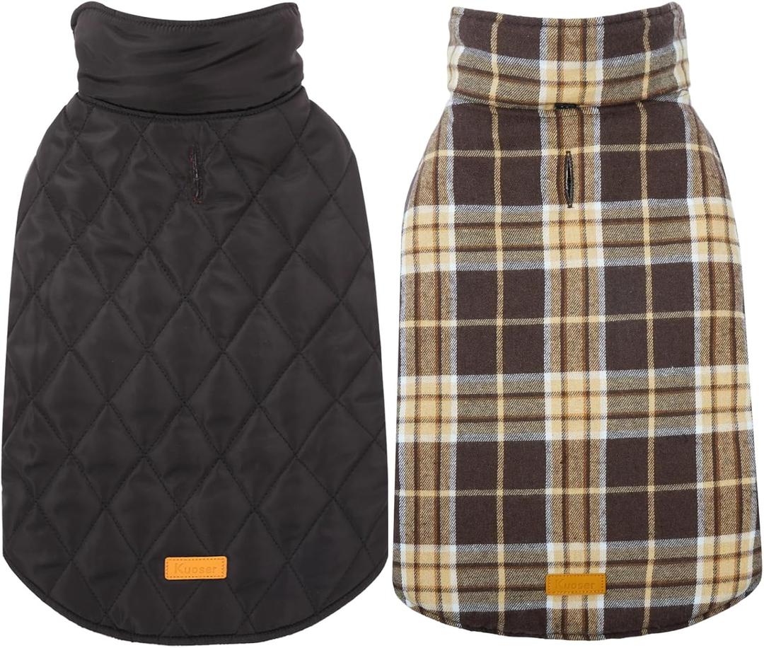 Kuoser Waterproof Dog Coat, Reversible Dog Jacket for Medium Dogs, Adjustable Durable Doggie Winter Coat Warm Puppy Cold Weather Apparel from Small to Large Breed, New Brown M (Medium (Pack of 1))