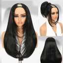 Quantum Love Yaki Straight Layered U Part Wigs V Part Glueless Clip in Half Wigs for Women Realistic Natural Looking Heat Resistant Synthetic Hair(24inch,Natural Black)