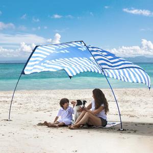 Beach Wind-Powered Shade Canopy, Portable Sun Shelter Tent, UPF 50+ UV Protection, Lightweight, Easy Set Up, 78 Sq. Ft. of Shade for up to 3 People.Lite Regatta Manta Rays Stripe