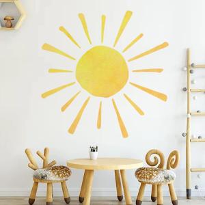 35.4" x 35.4" Watercolor Boho Sun Wall Decals Peel and Stick, PVC Sunrise Wall Stickers, Yellow Sunshine Wall Art Decor for Kids Room Playroom Nursery Bedroom (Boho Sun-3)