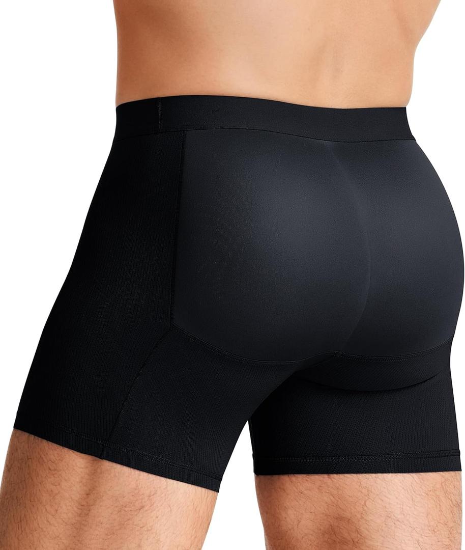 TAILONG Men Padded Underwear Boxer Briefs Tummy Control Body Shaper Shapewear Enhance Butt Lifter (Black, XL)