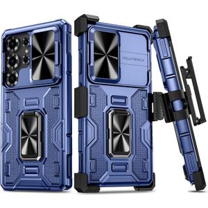 VEGO for Samsung Galaxy S25 Ultra Case, with [Belt Clip Holster] [Slide Camera Cover] [360 Rotatable Ring Kickstand] Military Grade Shockproof Protective Cover - Dark Blue