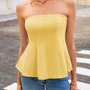 Womens Peplum Tube Tops Ruffle Summer Casual Bandeau Strapless Tank Tops (L)