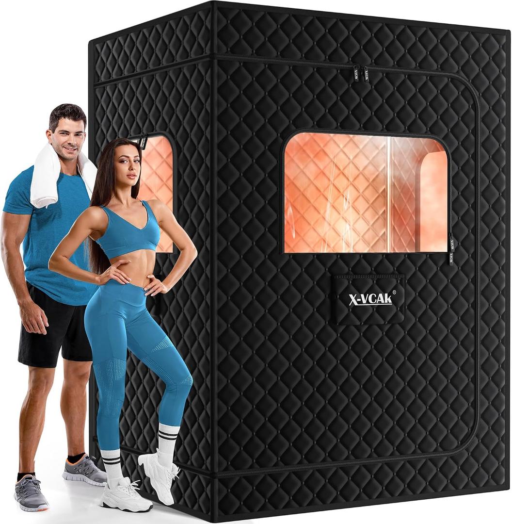 X-Vcak 2 Person Sauna, Extra Large Sauna, Portable Steam Sauna Tent with 2 Steamers, 2 Folding Chair, 71x 49x 36, Black