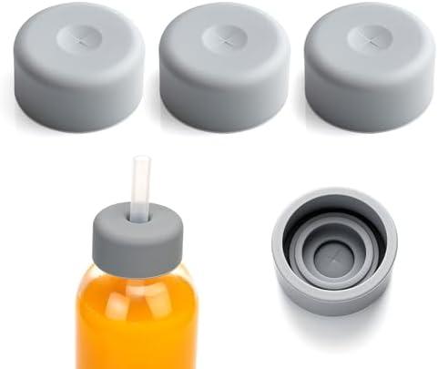 Zukro Water Bottles Replacement Rubber Lids with Straw Hole, Silicone Cap for Luxfuel/Epica/Sursip 10oz/18oz/24oz Glass Bottles With Mouth Opening 1.49 Inch, Press-in Fit, BPA Free, 3 Pack